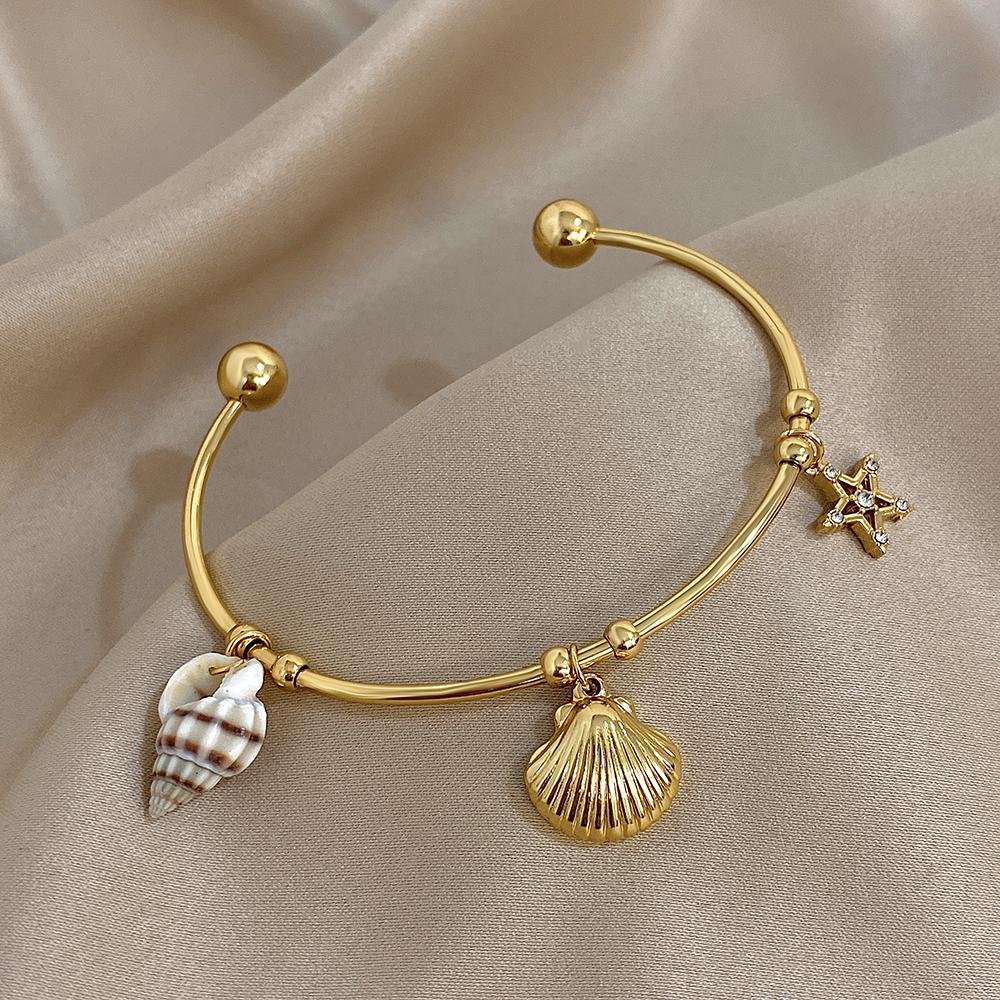 

FLASHBUY 316L Нержавеющая сталь Пляжный стиль Повседневный Браслет-манжета в виде дельфина и раковины для женщин Новая мода Цепочка на запястье Циркон Подарок