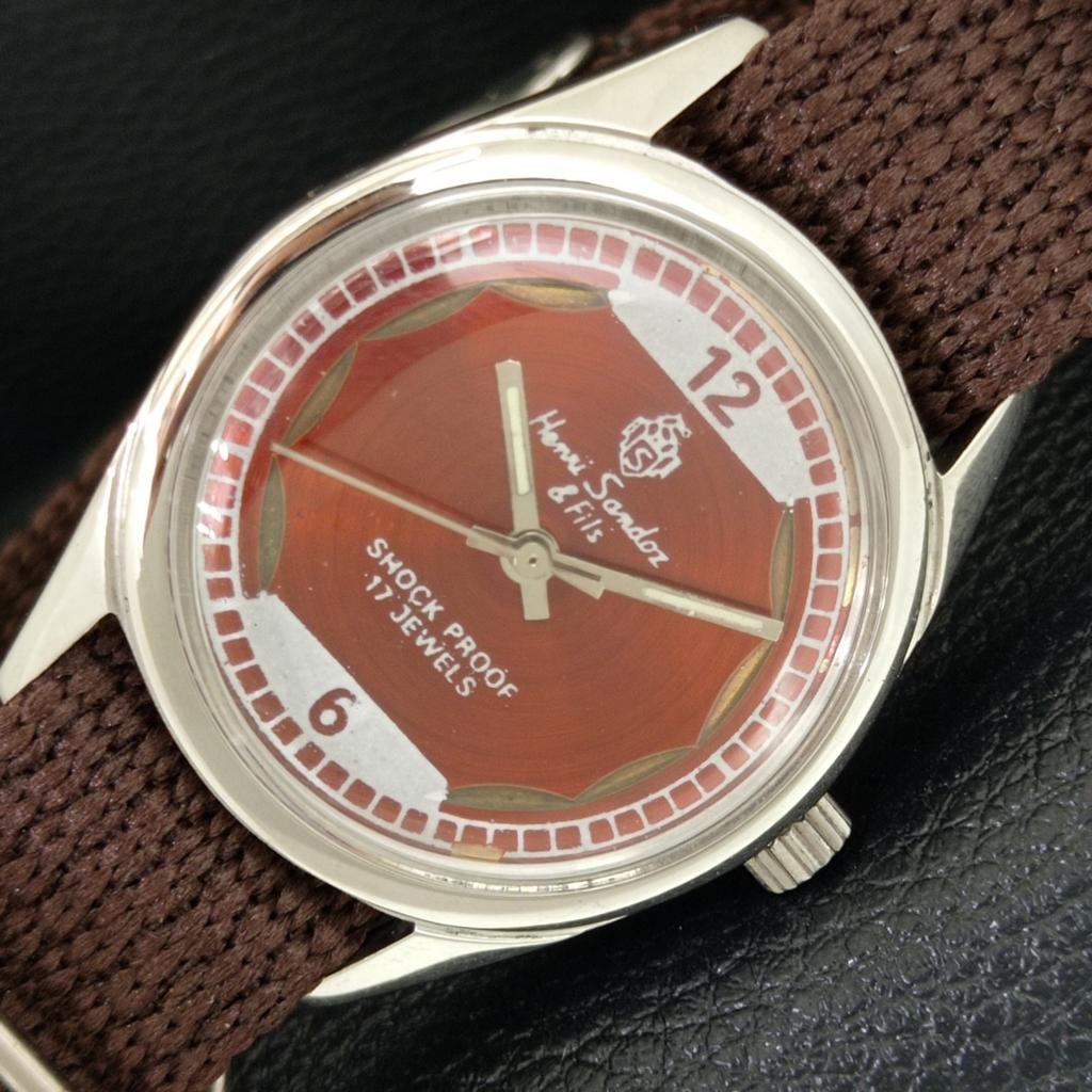 ВИНТАЖНЫЕ МЕХАНИЧЕСКИЕ ЧАСЫ HENRI SANDOZ & FILS ШВЕЙЦАРСКИЕ МУЖСКИЕ С КОРИЧНЕВЫМ ЦИФЕРБЛАТОМ a706002-1