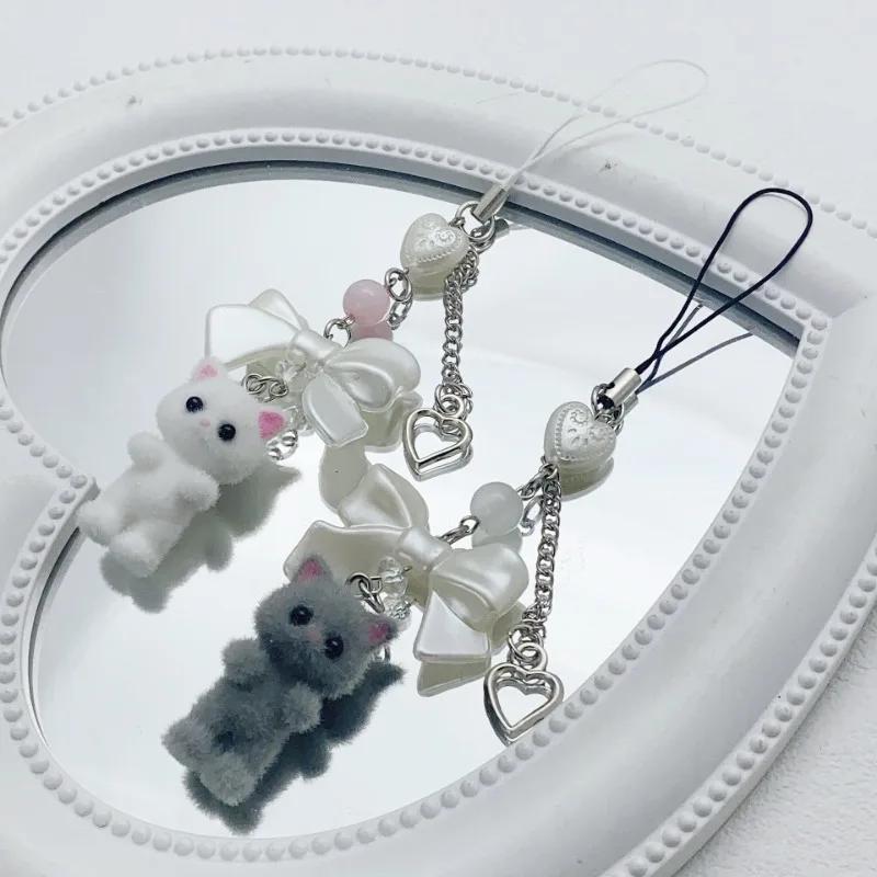 Furry Kitten Keychain Handmade Y2k Women Fashion Acrylic Animal Plush Bead Keychain Bag Pendant Gift Keychain Accessories