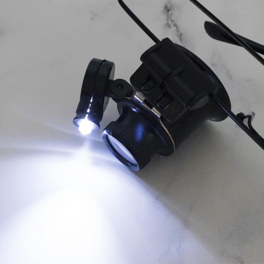 Magnifying Glass with LED Light Handsfree 20X Magnifying Lens Watch Repairing Eye Loupe Magnifier for Stamps Jewelries