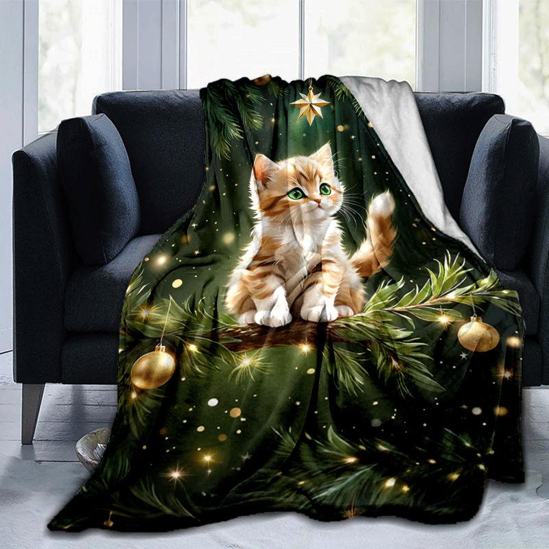 1pc Cat Printing Lightweight Flannel Blanket, Comfortable and Warm Blanket, for Camping Sofa Bed and Couch Office, Suitable for Gift Blankets