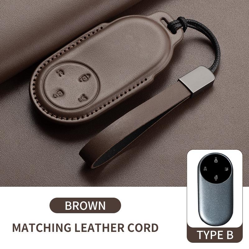 Fit For Huawei Aito M5 M7 M8 M9 - Genuine Genuine Leather Auto Smart Key Fob Cover Case Keyless Protector Housing Mount Key Ring Keyring