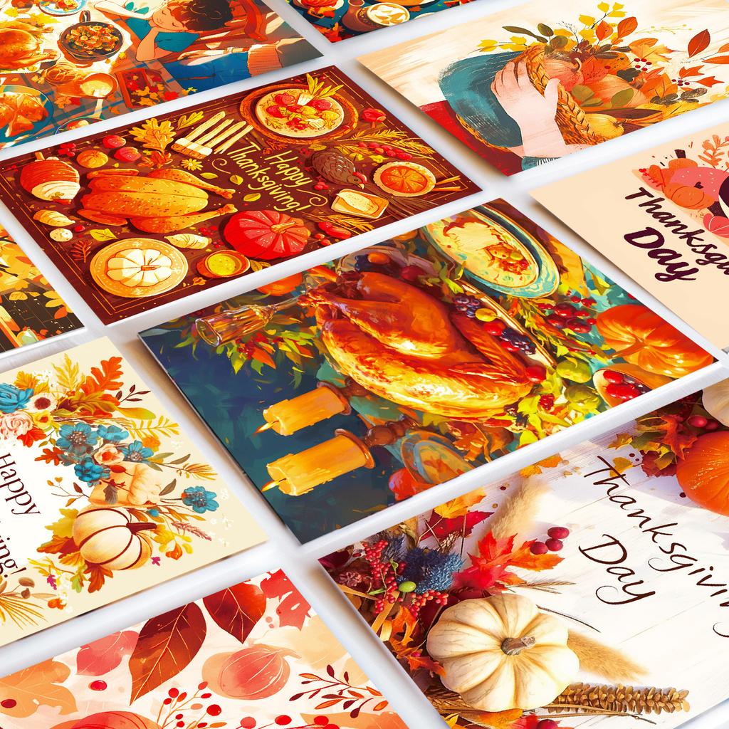 50 Thanksgiving Themed Turkey Pumpkin Idyllic Wall Decorative Cards Postcards