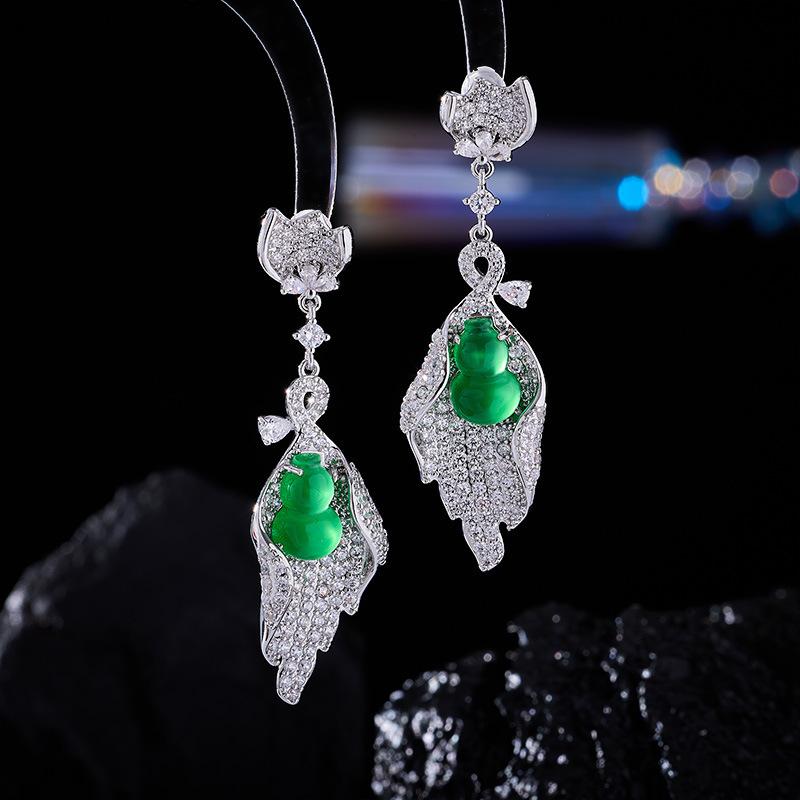Gourd new Chinese micro-inlaid zircon heavy industry elegant classical exquisite light luxury high fashion national style S9 earrings women