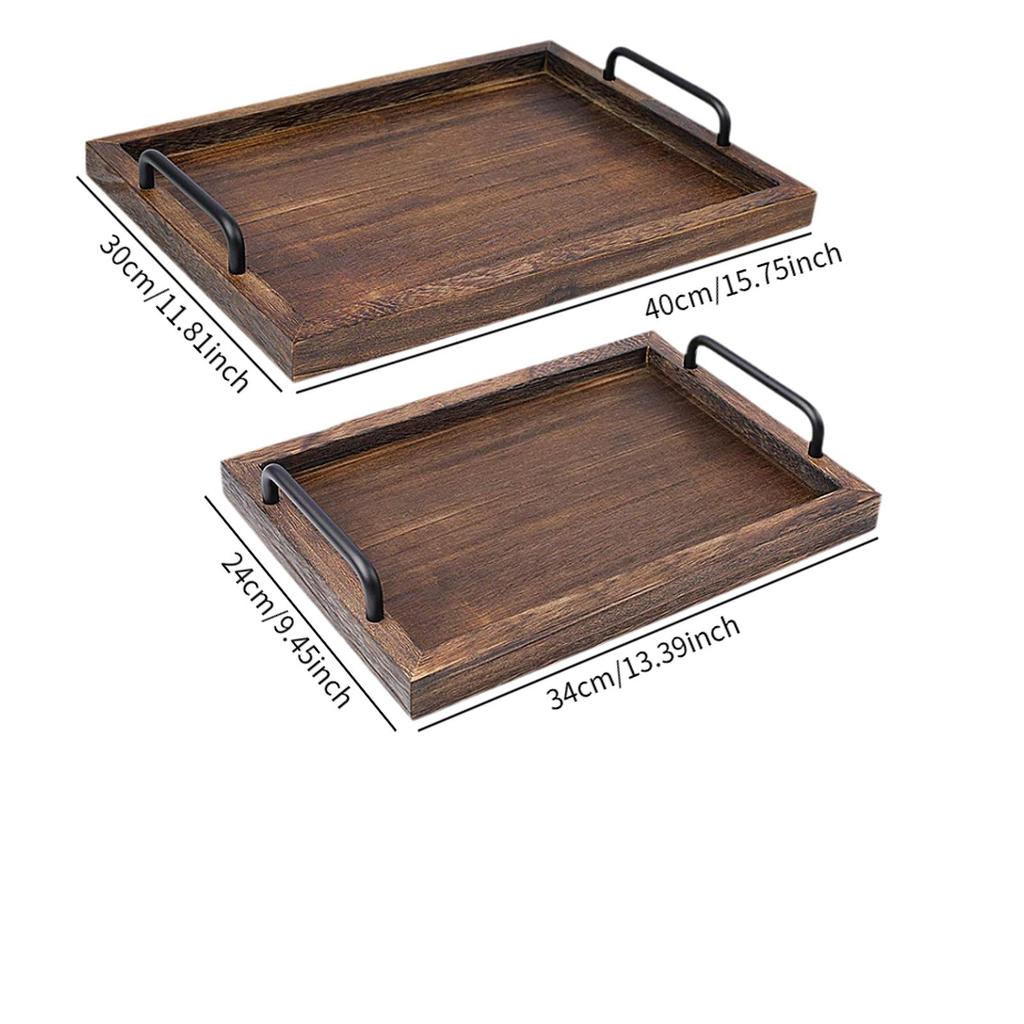 2x Rustic Serving Trays Multipurpose Rectangular Stylish for Tea Food Coffee
