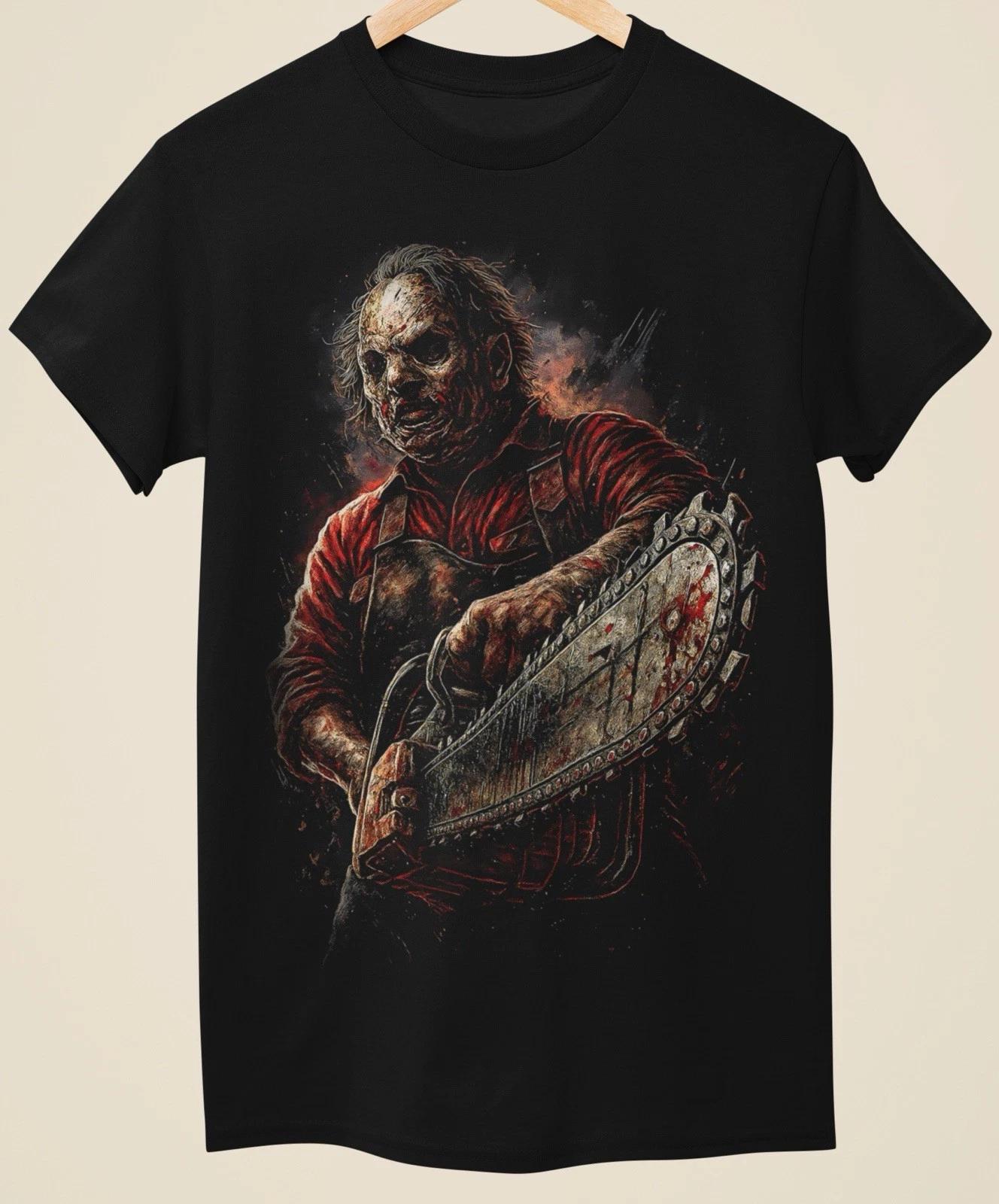 Evil Horror Chainsaw Massacre Halloween Printed Unisex Black T-Shirt (H0-019) L