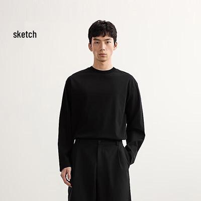 CROQUIS Men's 2025 Spring Loose Fit Cotton Long-Sleeve Crew Neck T-Shirt