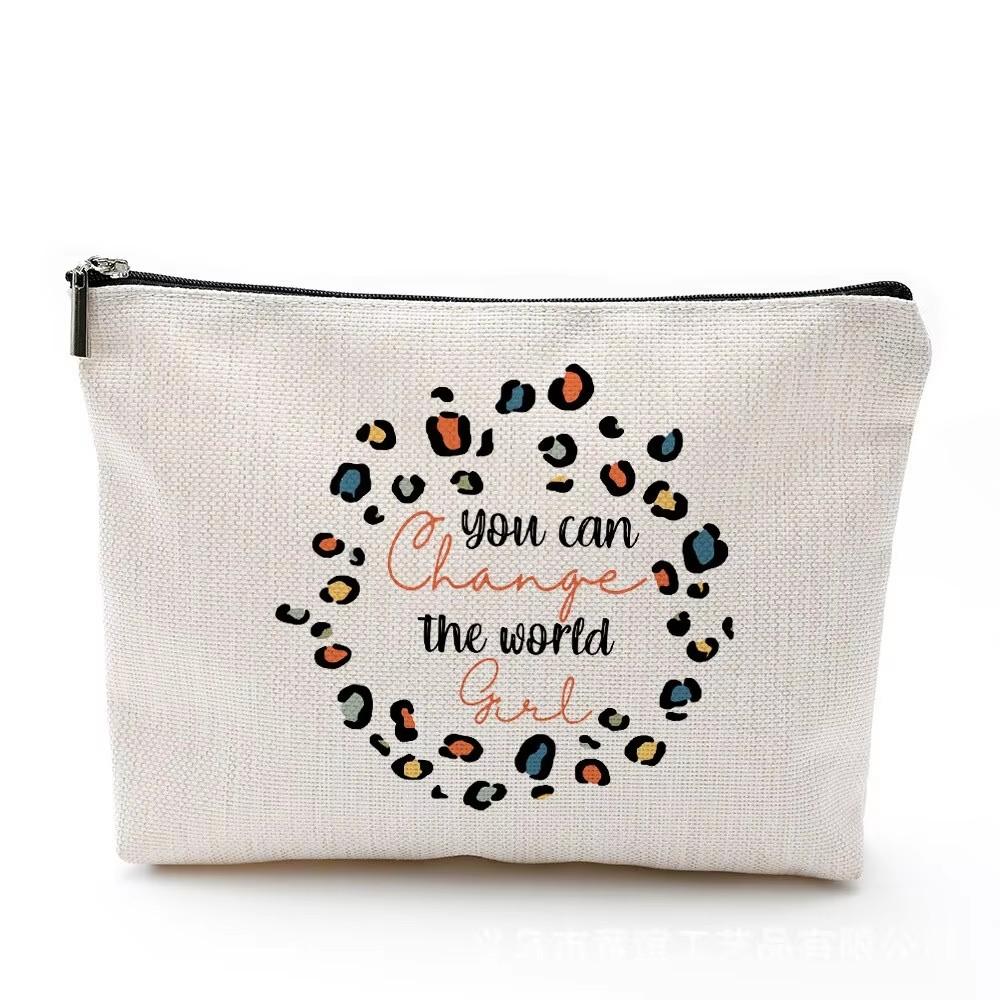 Printed Makeup Bag Waterproof Cartoon Cotton and Hemp Zipper Bag Cosmetics Jewelry Storage Bag Travel Bath Portable Toilet Bag