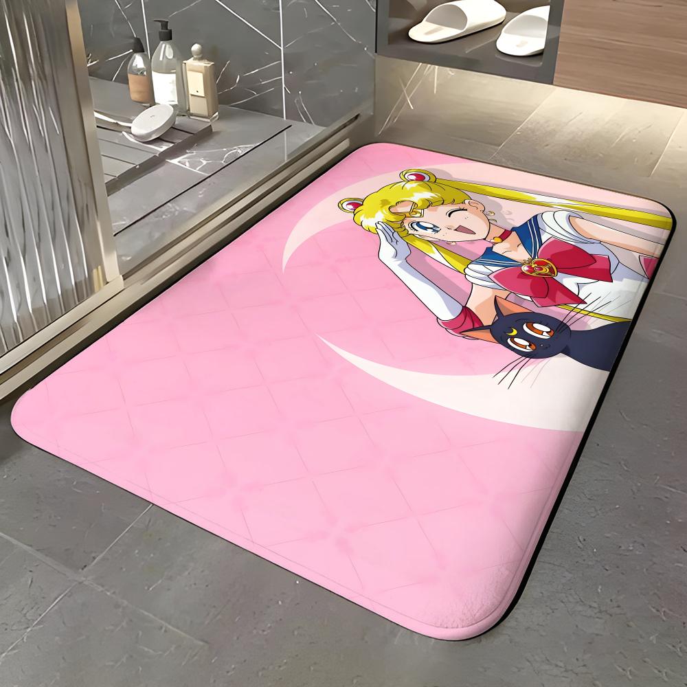 anime S-Sailor Moon Floor Mat Soft Flannel Entrance Door Mat Non Slip Absorbent Bathroom Bedroom Floor Rug