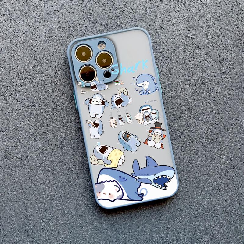 Cartoon Cute Shark Pattern Phone Case for IPhone 16 15 14 Pro Max Plus 13 12 Mini 11 Pro Max XR X XS 7 8 SE2 Shockproof Covers