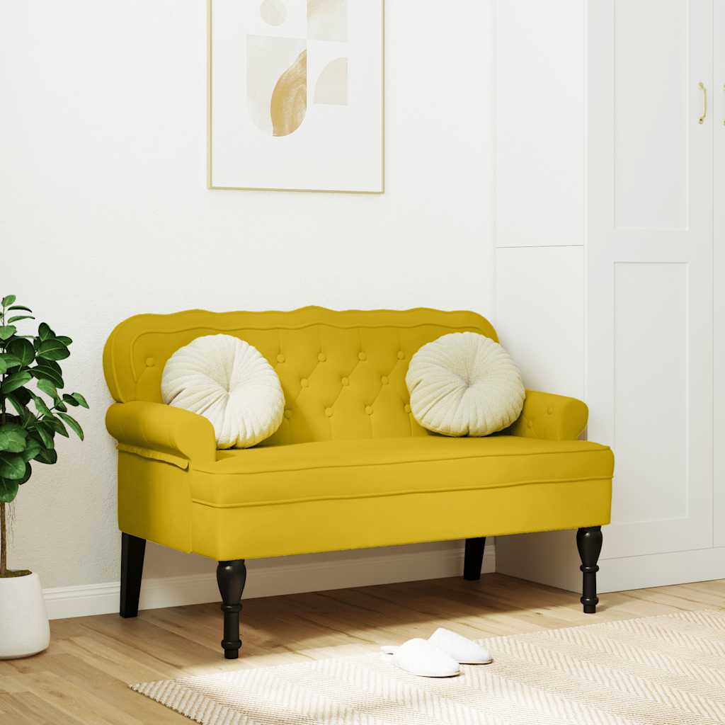Yellow Velvet Upholstered Bench with Backrest 119.5 X 64.5 X 75 Cm