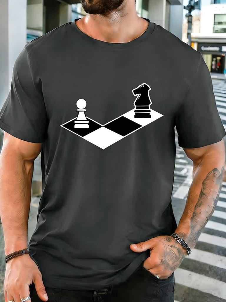 Unisex Short Sleeve T Shirt Chess Piece Graphic Tee Board Game Print Tops Summer Soft Cotton Casual Street Wear For Adult Male