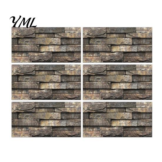 Modern Industrial Wall Decor 6Pcs Vintage Faux Stone Self?Adhesive Tiles, Waterproof Oil?Proof Backsplash Stain-resistant Covering Sticker, Peel &