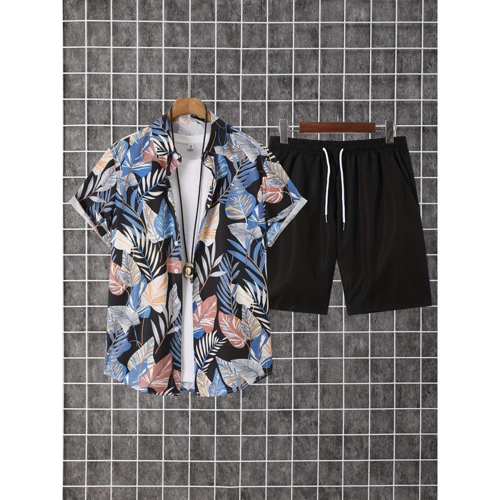 Men's Short-sleeve Shirt Printed Vacation-style Shirt Hawaiian Shirt Set Men's Fashion Loose Shirt and Shorts Set
