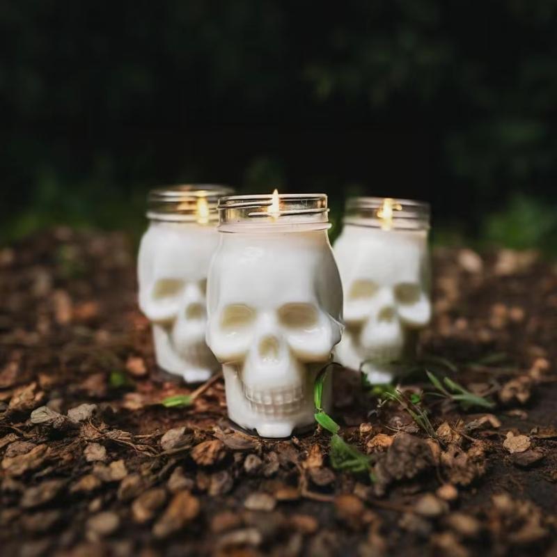 6 Pack Halloween Transparent Skull Plastic Jars With Lids For Home Decoration, Beverage Storage