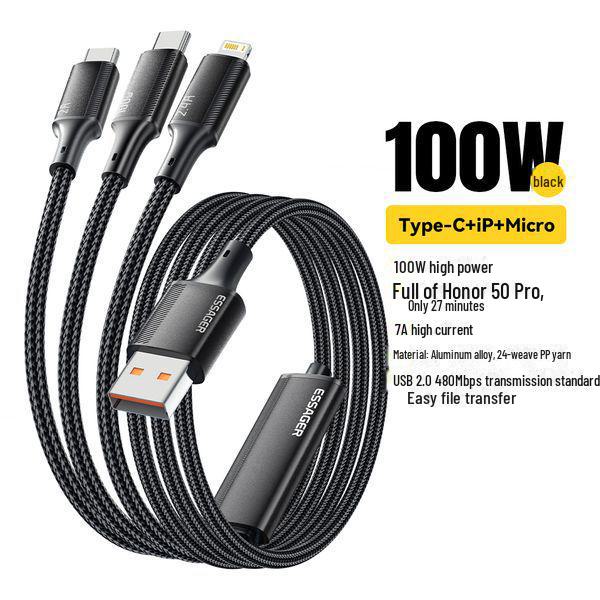 ESSAGER 3-in-1 100W 7A Fast Charging Cable for Android & Mobile Phones