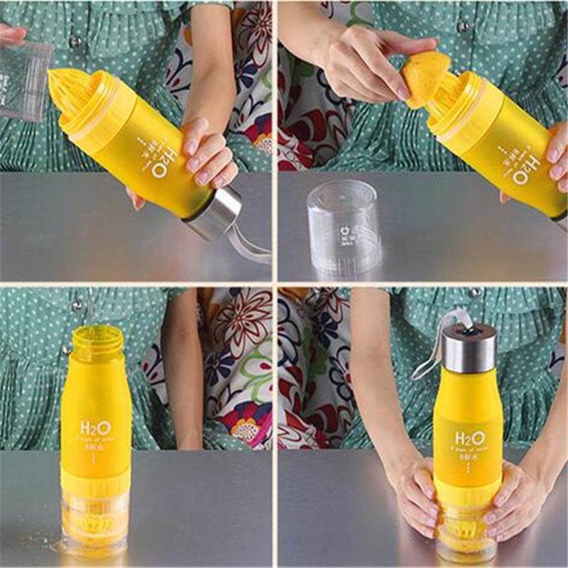 650ml Sportflasche H20 Kunststoff Fruchtinfusionsflasche Infusor Trinken Outdoor Sport Saft Zitrone Tragbar Fahrrad Reise Wasserflasche