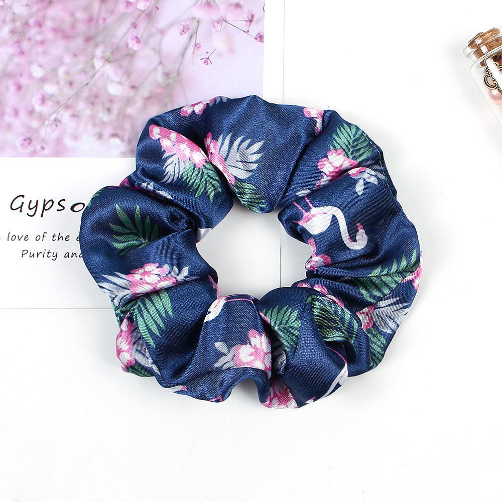 New Satin Printed Flower Floral Scrunchie Women Girls Elastic Hair Rubber Bands Accessories Tie Hair Ring Rope Holder Headdress
