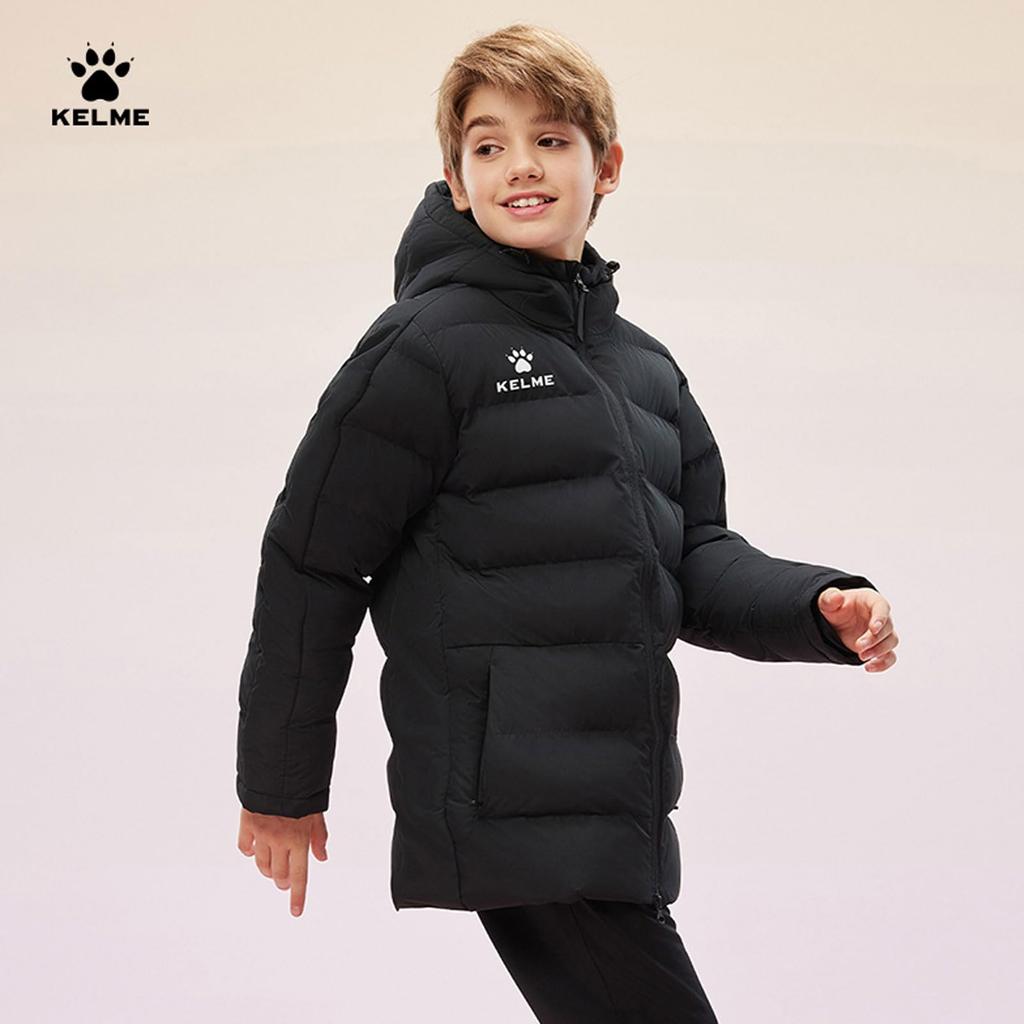 Kelme Winter Down Cold Size Boys' Jacket, Hooded, Warm, Padded, Weather, Waterproof, Fall/Winter (Black, 130)