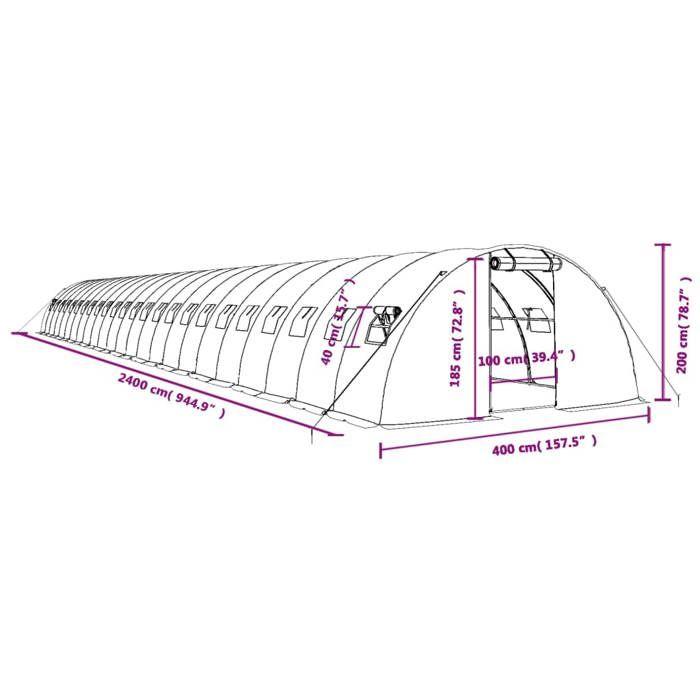 VidaXL Greenhouse with White Steel Frame 96 M² 24x4x2 M, Polytunnel, Cold Frame, Tomato Greenhouse, Garden Greenhouse, 3188082