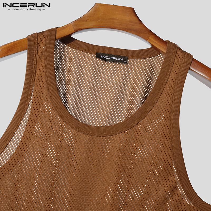INCERUN 2PCS Summer Men Hollow Sleeveless Tank Tops and Shorts Beach Outfits Sets