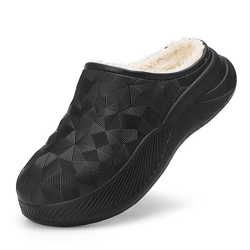 Męskie czarne bawełniane kapcie z aksamitu na obcasie, pogrubione dla ciepła, wodoodporne do noszenia na zewnątrz zimą. Odpowiedni dla nastolatków.