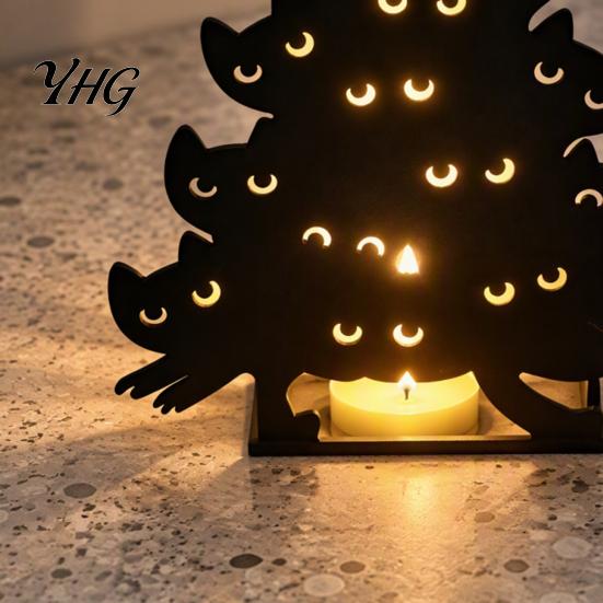 Minimalist PLA Candle Holder Halloween Cat Holder, 3D Printed Silhouette Tealight Spooky Christmas Table Decoration Tabletop Centerpiece Decor