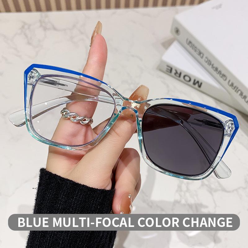 Women's Fashion Square Frame Photochromic Multifocal Reading Glasses for Distance and Near Vision