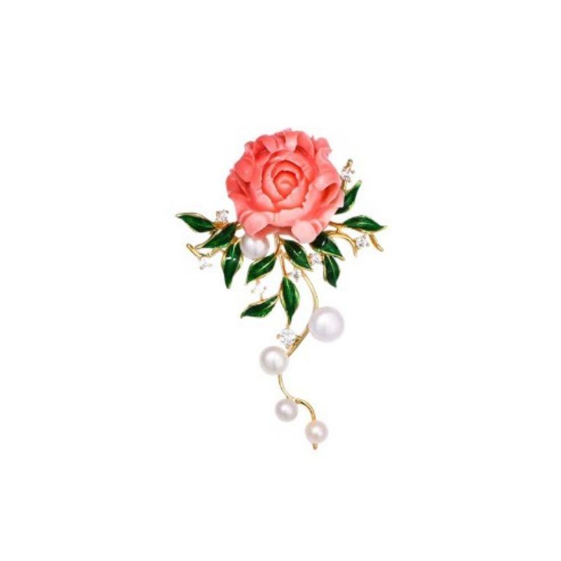 High-End Peony Brooch Straightens The Atmosphere, Retro Pearl Luxury Brooch Pin, High-End Temperament Accessories