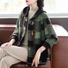 Women's Autumn Winter Plaid Hooded Cardigan Jacket