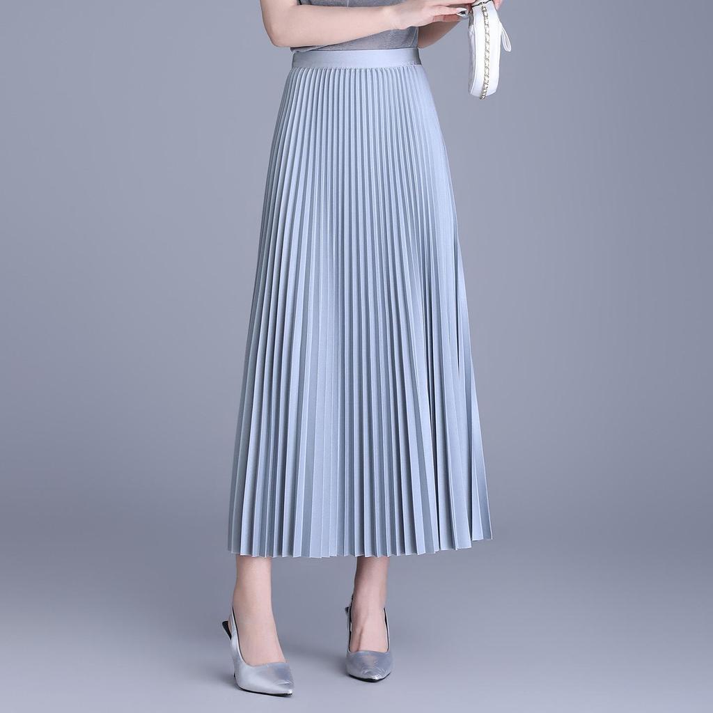 Plisowana spódnica A-line długa z gumką w pasie - Wszechstronny koreański styl - Wiosna-Lato 2026