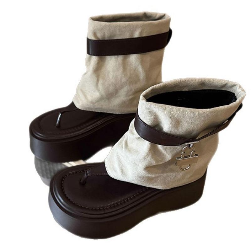 7Cm thick-soled trousers, cool boots for women's summer new small toe retro sandals heightening hollow short boots