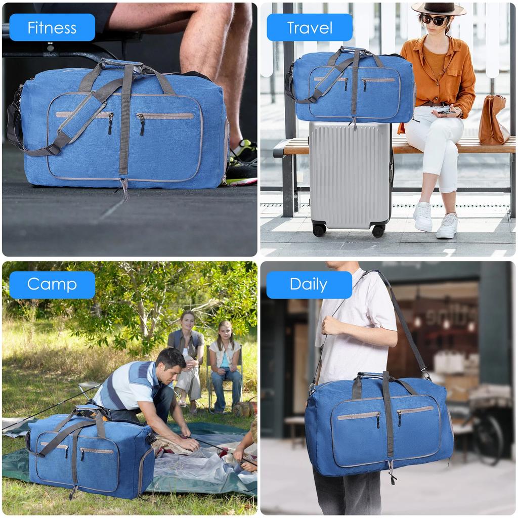 65L Foldable Travel Bag Nylon Waterproof Large Capacity Luggage Duffel Bag For Men Women Outdoor,Camping,Fishing,Gym Fitness Bag