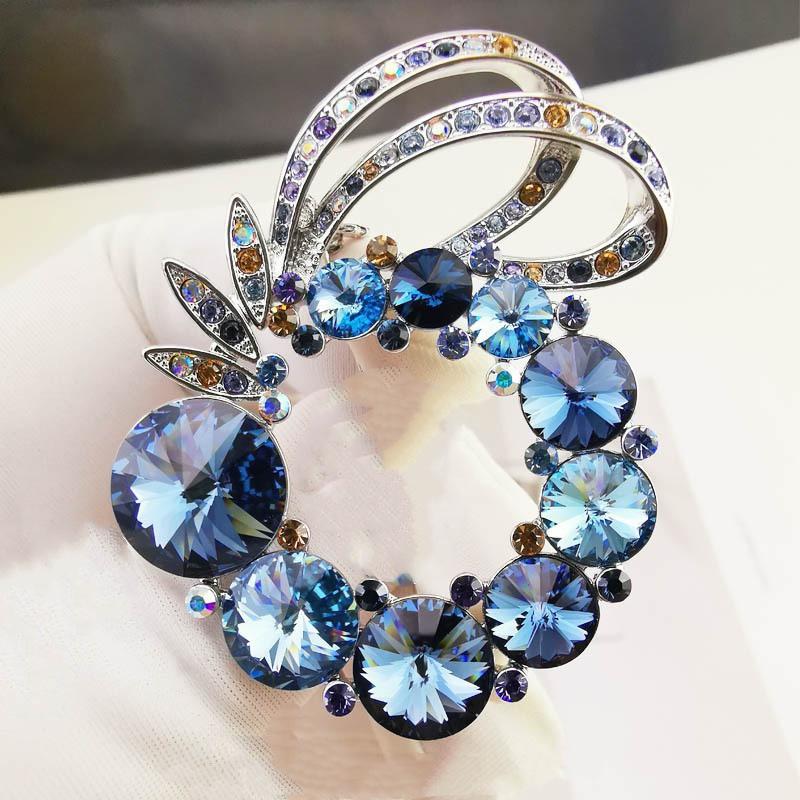 

Ring Blue Crystal Copper Brooch Luxury Brooch Silk Scarf Buckle Suit Anti-Light Accessories Women