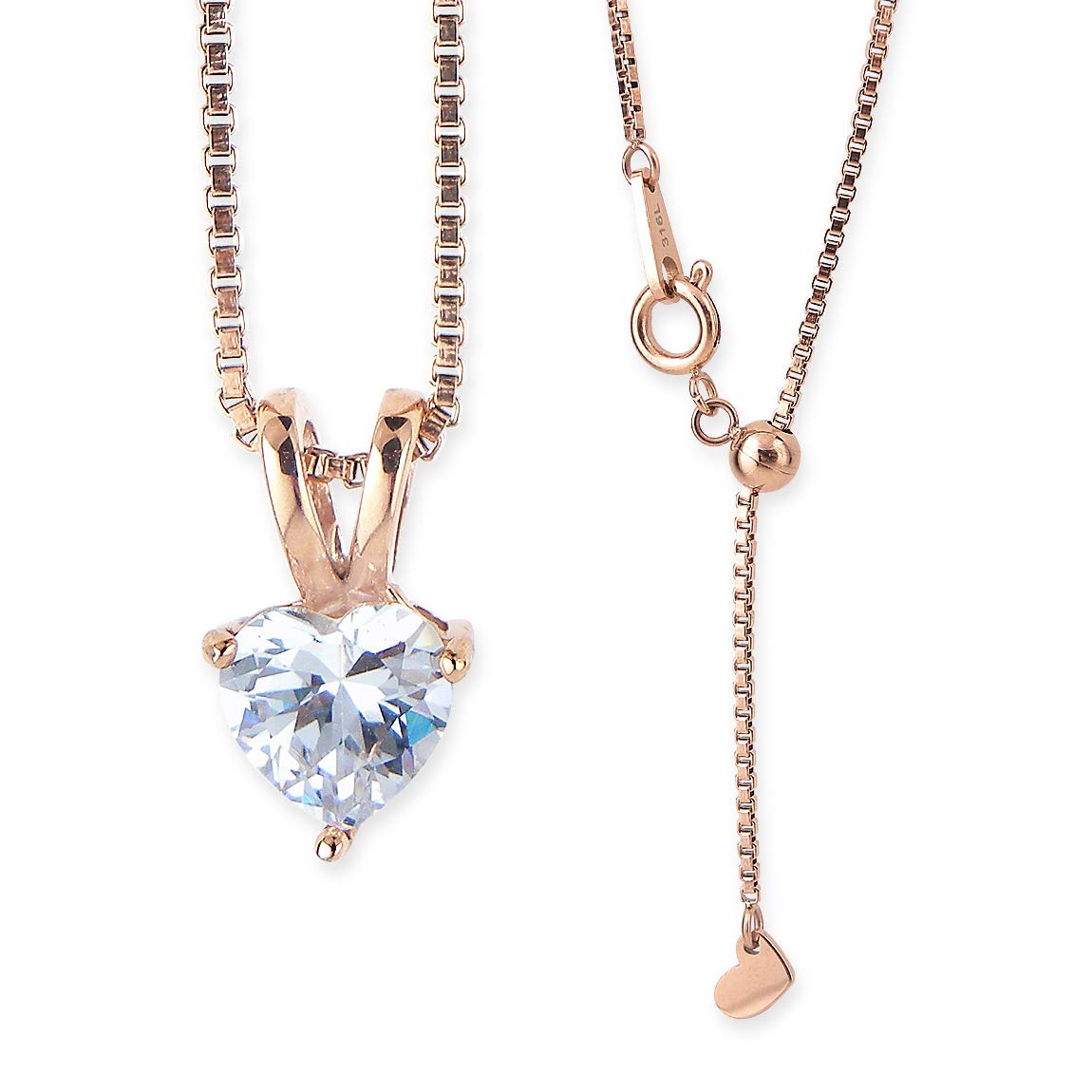 

[L AmoreEterno] Women s Necklace, Stainless Steel, Surgical Stainless Steel, Zirconia, Heart Design, Rose Gold, Gift for Birthday, Anniversary,
