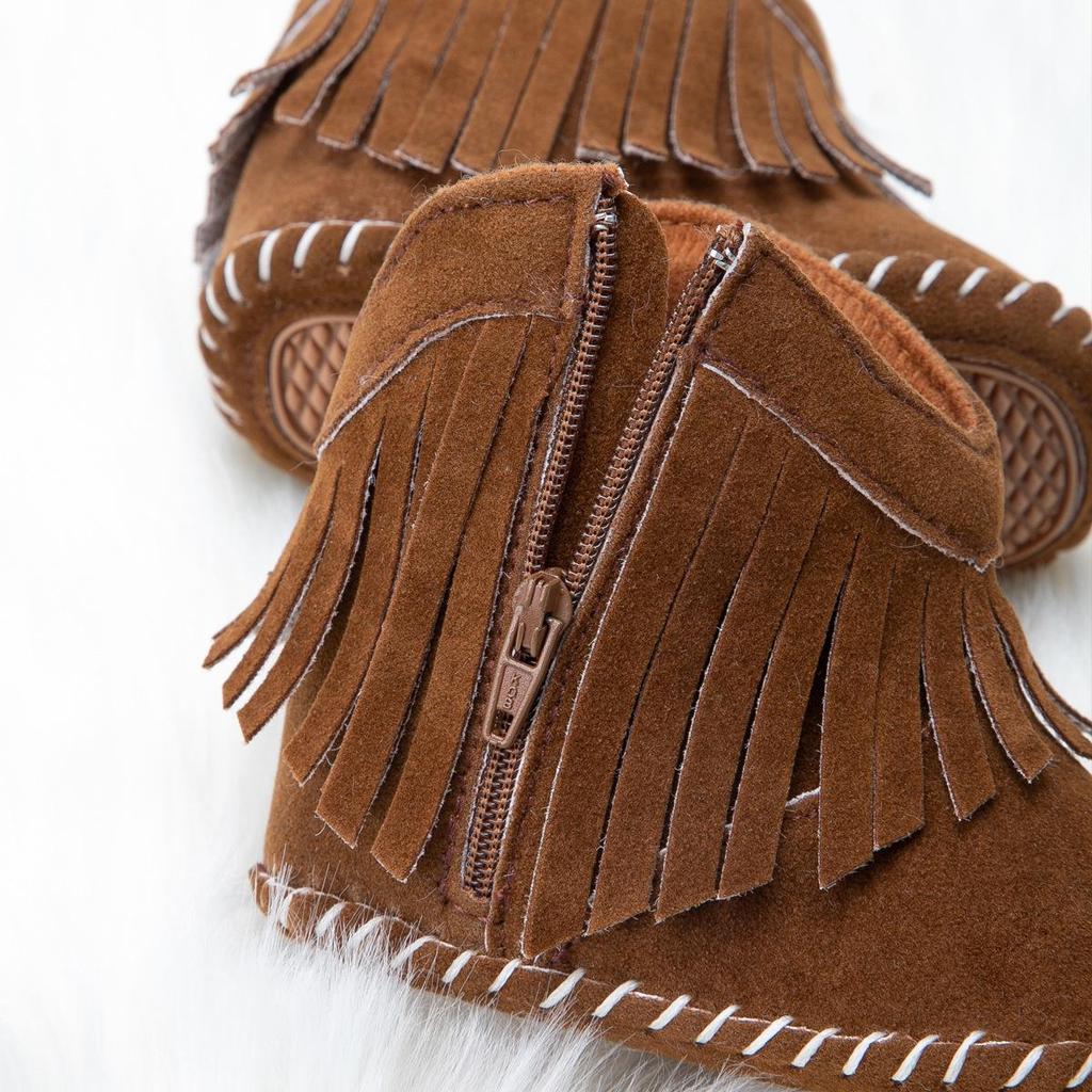Warm Velvet Baby Boots with Soft Rubber Soles and Non-Slip Tassels