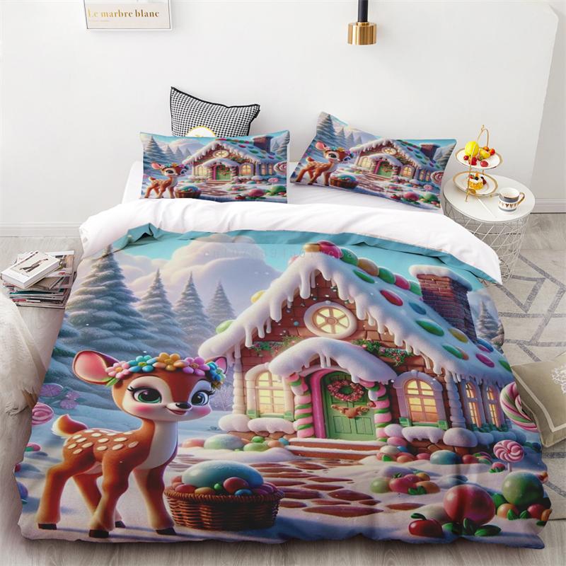 

New Style Duvet Cover Christmas Santa Elk Hd Printing One Quilt Cover Two Pillowcases Single Double Bed Queen King Room Decor EU 135x200cm 2PCS