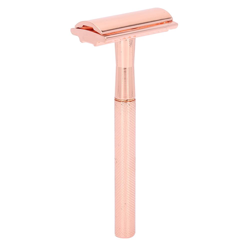 Navaja Manual para Hombre Aleación de Zinc Antideslizante Ajustada Hoja Doble Filo Cuchillo de Afeitar(Oro rosa )