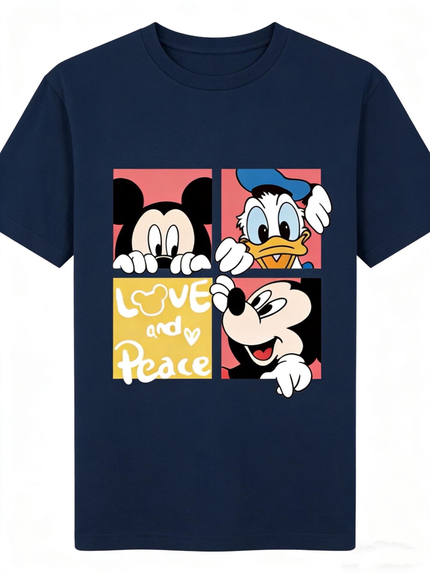 Korean Summer Loose Fit Mickey Print Pure Cotton T-shirt for Women 3XL
