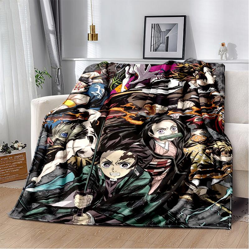 D-Demon Slayer Anime Blanket Sofa Office Nap Cover Blanket Kamado Nezuko Air Conditioning Blanket Soft and Warm