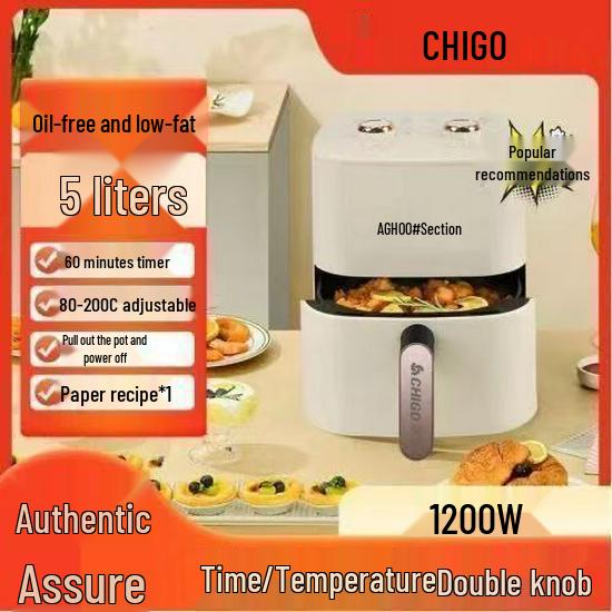 5L Large Capacity Non-stick Electric Air Fryer: Smart, Fully-Automatic, Oil-Free, Multi-functional.