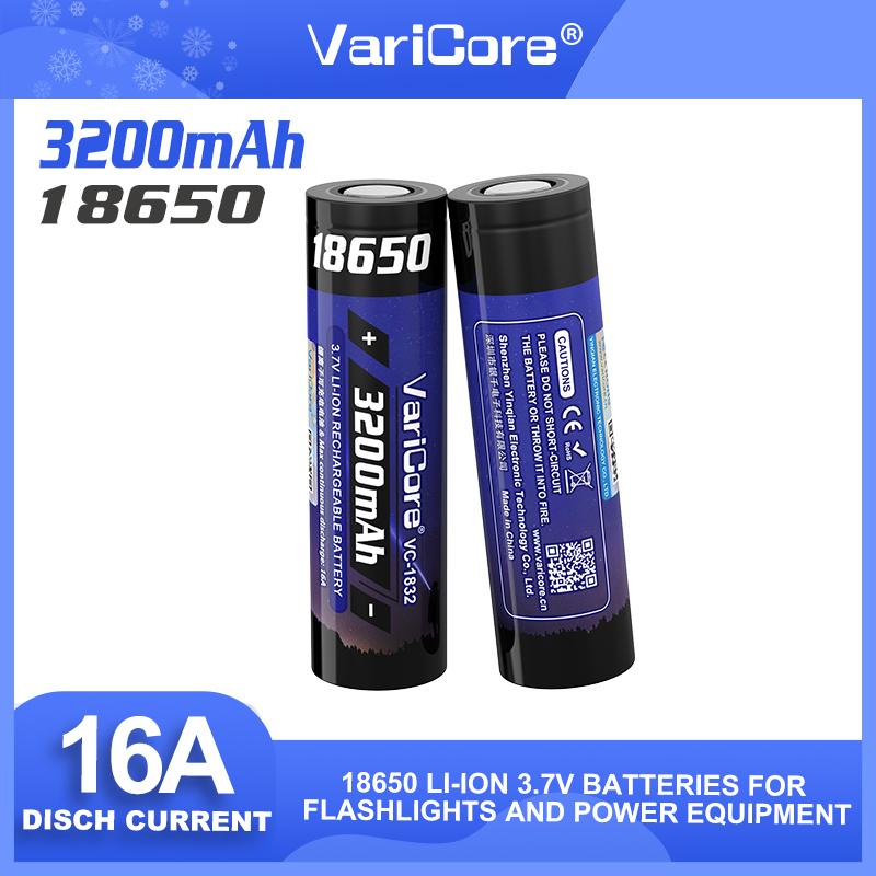 VariCore New VC-1832 18650 Battery 3.7V Li-ion 3200mAh 16A Power Battery For High Drain Devices.