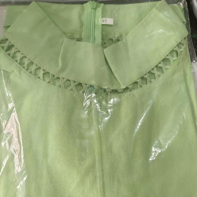 Women Blouse Solid Color Hollow Top Casual Stand Collar Cotton Linen Blouses Ladies Lace Patchwork Breathable Shirt