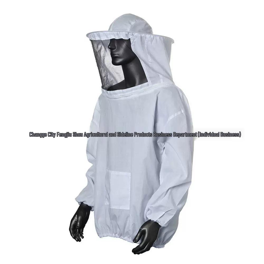 Bienenstock-Schutzkleidung mit Schleierhaube - Atmungsaktives Bienenanzug-Hemd (Weiße Tarnung)