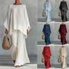 New European American Style Women's Casual Loose Linen Blend Shirt Wide Leg Pants Two Piece Outfit