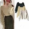 French Square Collar Twist Ladies Sweater, Loose and Thin Ladies Long-sleeved Pullover Bottoming Shirt Elegant6626#