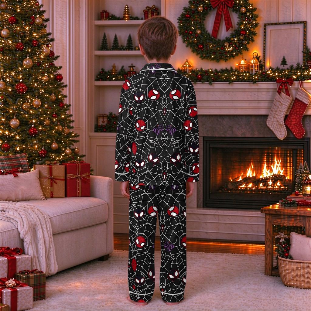Christmas Print Family Matching Outfits with Stand Collar and Button Front for Holiday Photos