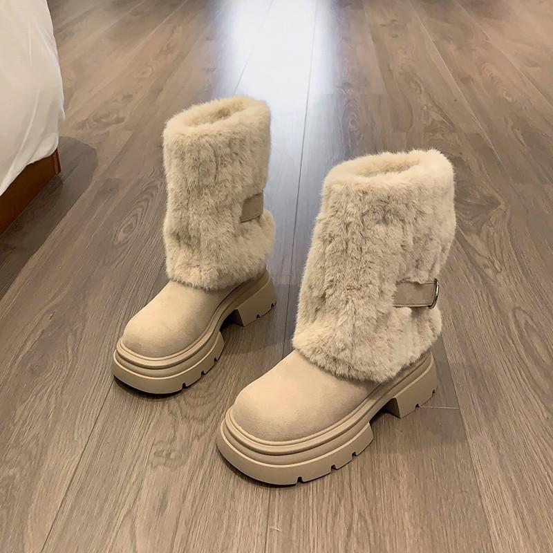 

Winter warm and fashionable full leather 2026 winter new thick-soled lace-up versatile fashion snow boots for women 40 абрикосовий
