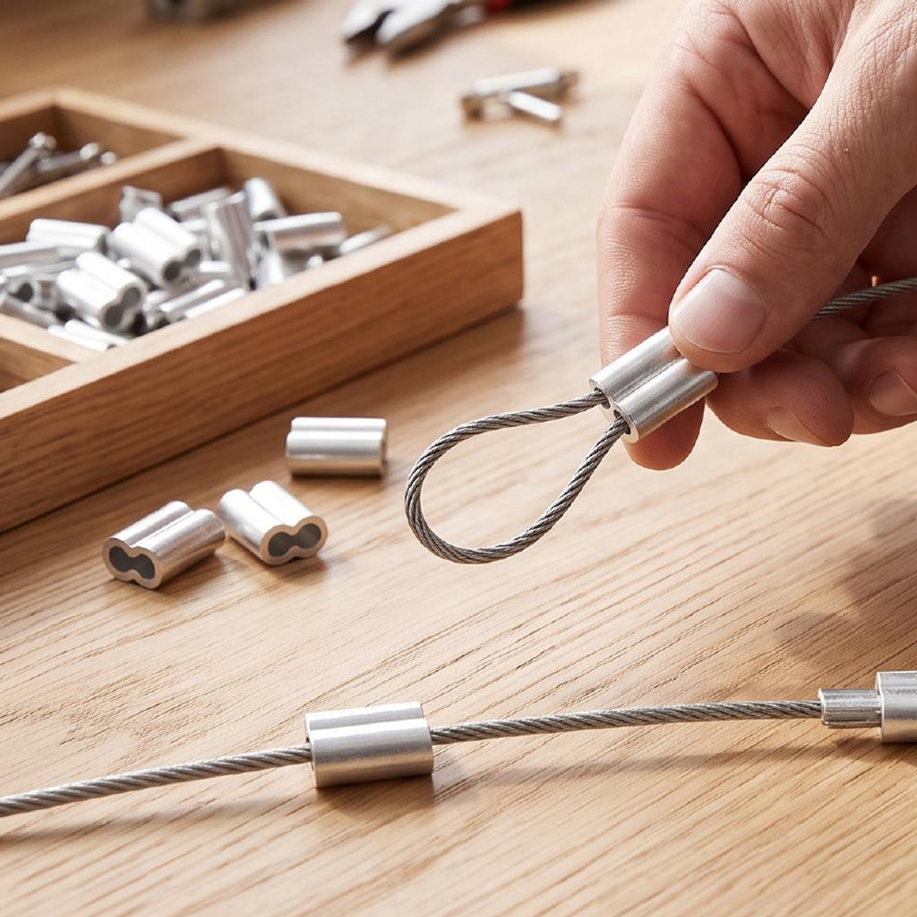 100 Pcs Cable Crimp Sleeve Silver Aluminum Crimping Sleeve for 3Celsius16 Inch Wire Rope