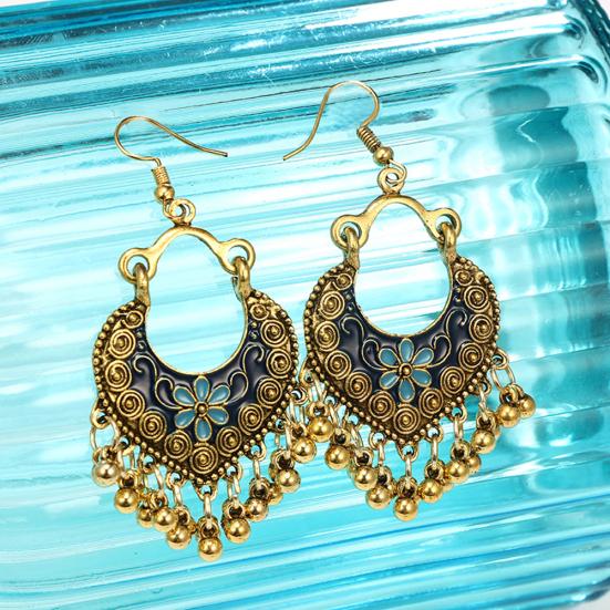 Bohemian Women Flower Bells Tassel Enamel Hook Earrings Party Banquet Jewelry